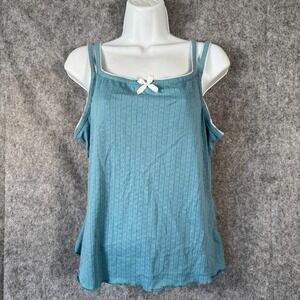 VTG Como Cotton‎ Tank Camisole Size Medium Eyelet Bow Cottagecore Y2K Babydoll